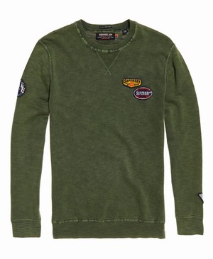 Superdry Garment Dye L.A. Badged Crew Neck Férfi Ugró MélyKhaki | XOARM6581